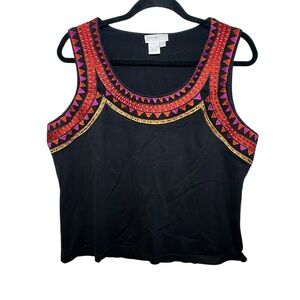 Soft Surroundings Embroidered Neck Black Women's Tank Size XL Knit‎ Vintage